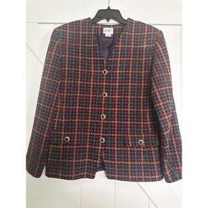 VINTAGE KORET WOMENS BUTTON MULTI PLAID HOUNDSTOOTH‎ BLAZER JACKET~10